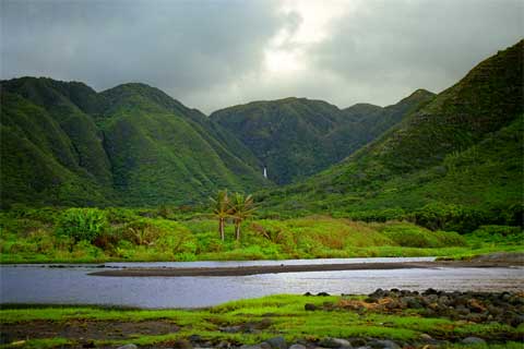 Touristic attractions of Hawaii : Halawa Valley, Molokai